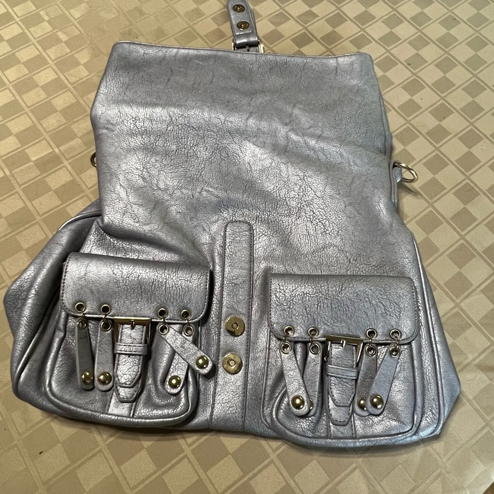 Segolene Paris‎ Leather Top Handle Satchel/handbag silver 17” X 13” EUC Large